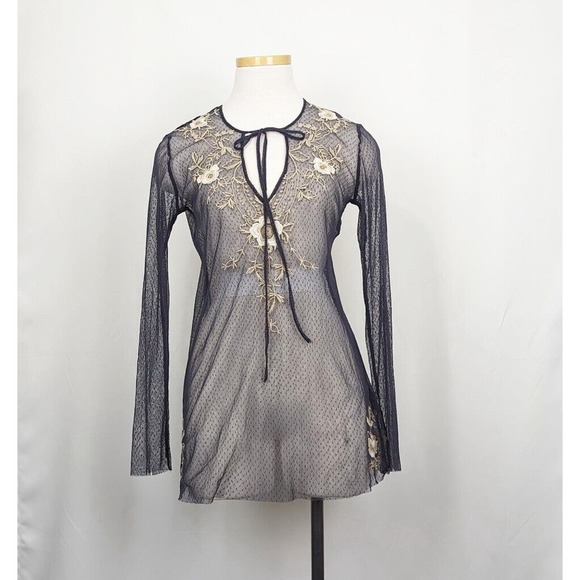 Johnny Was Tops - Biya Johnny Was Top Blue Floral Embroidered Boho Blouse Misses Size S Flaws